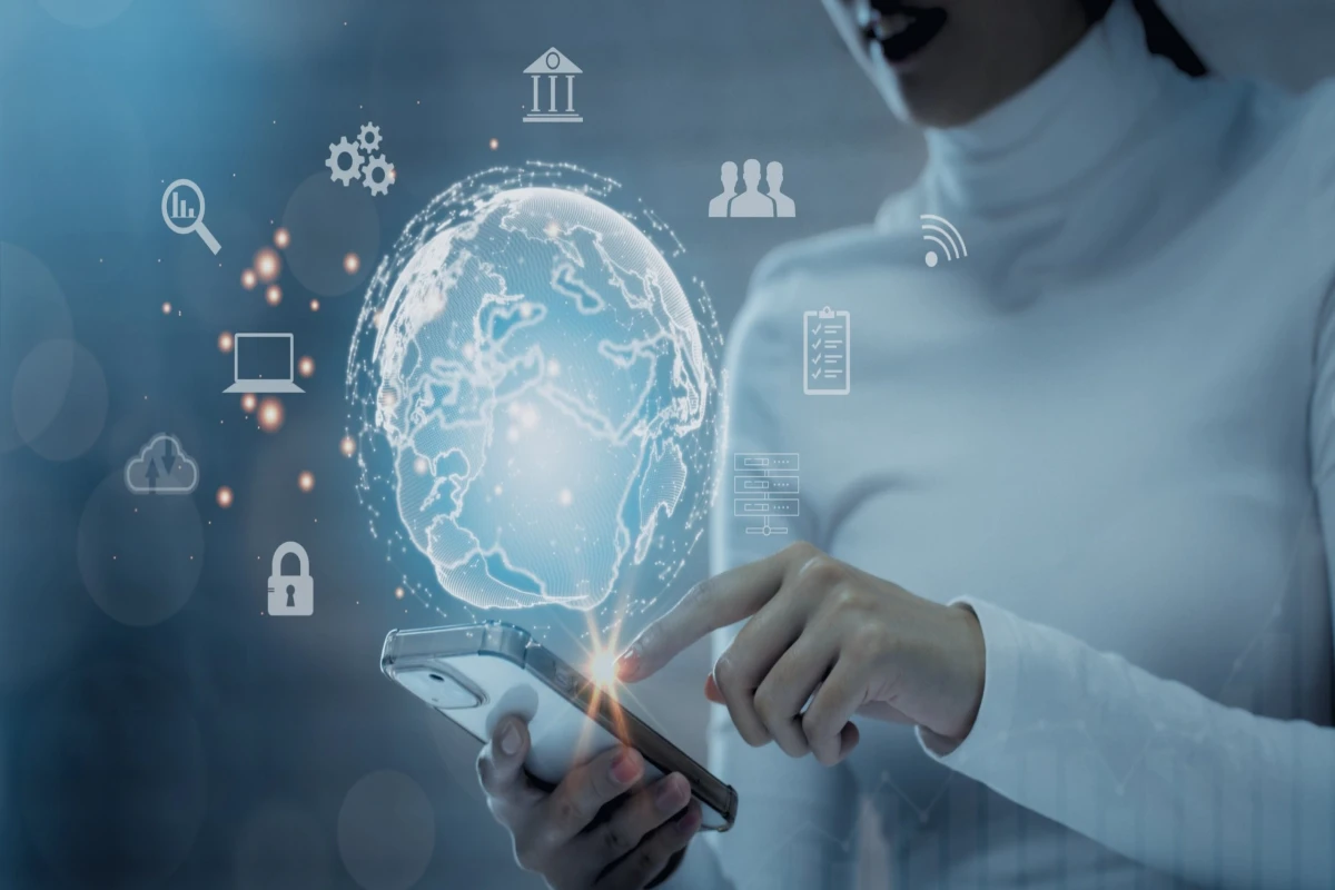 Corporate Executive Overseeing Global Locations and Compliance, Represented By Holographic Image